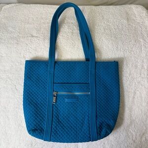 Vera Bradley Teal Quilted Tote Bag Shoulder Purse Zip Top